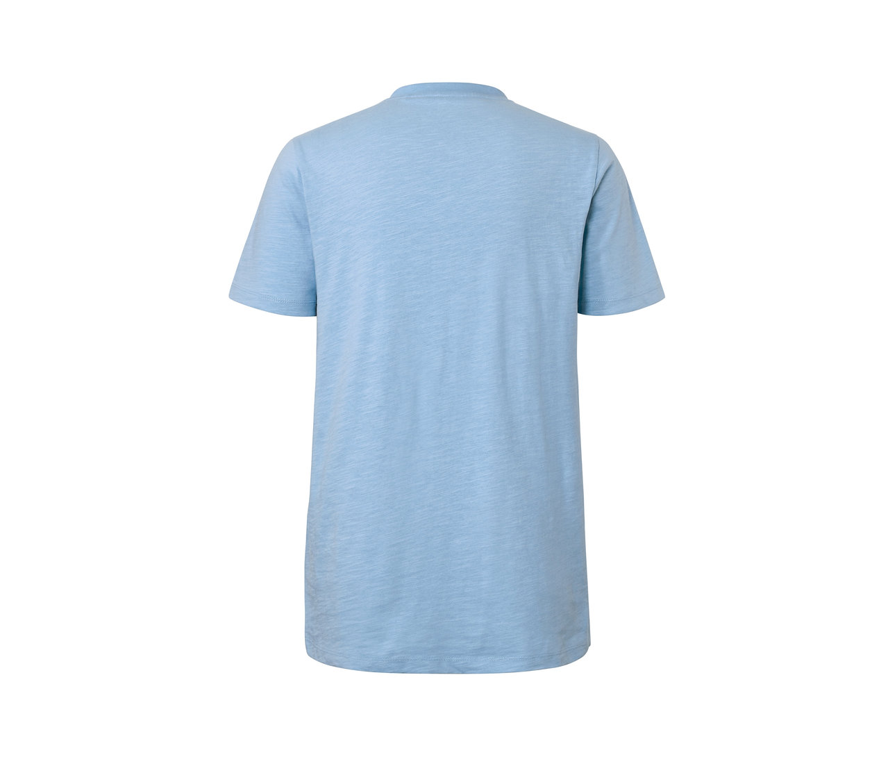 Rückansicht eines hellblauen Kurzarm-Henleys.