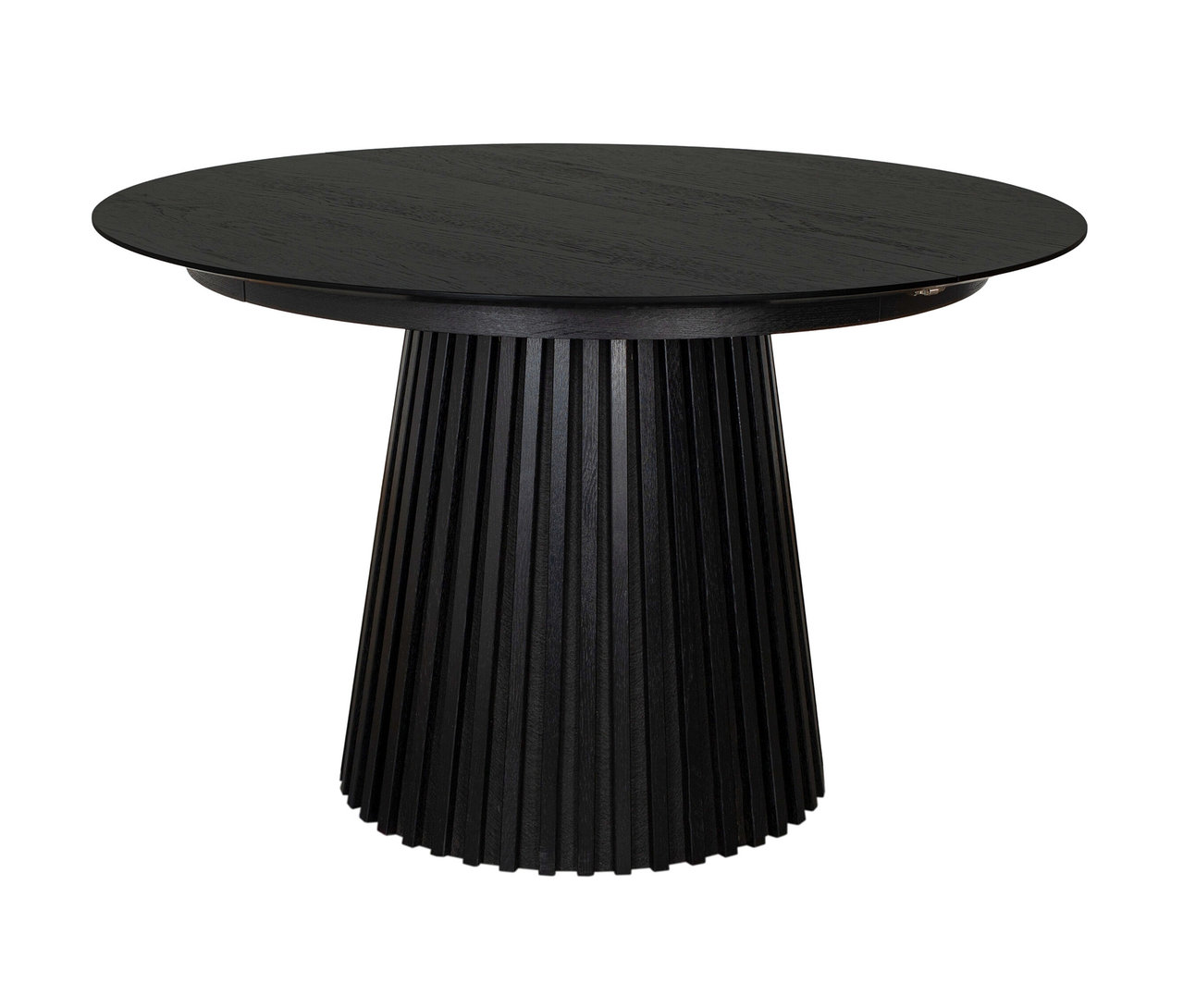 Schwarzer, ovaler deVries Esstisch »Oria« aus Black Oak, 120/210 x 120 cm.