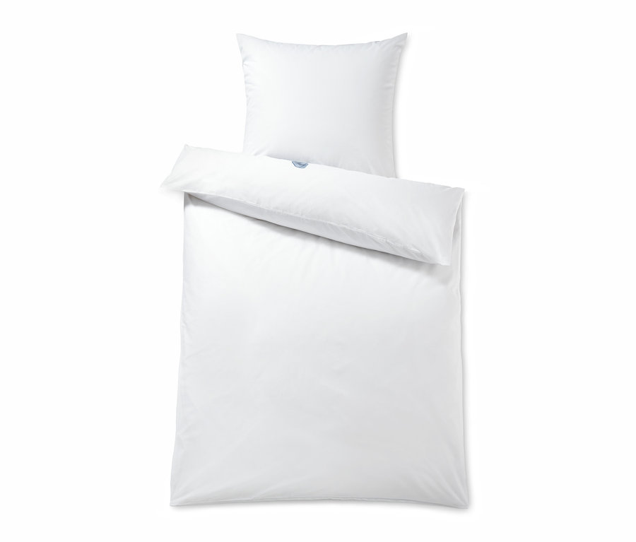 Weißes Perkal-Bettwäsche-Set in Normalgröße, Doppelgröße und Übergröße.