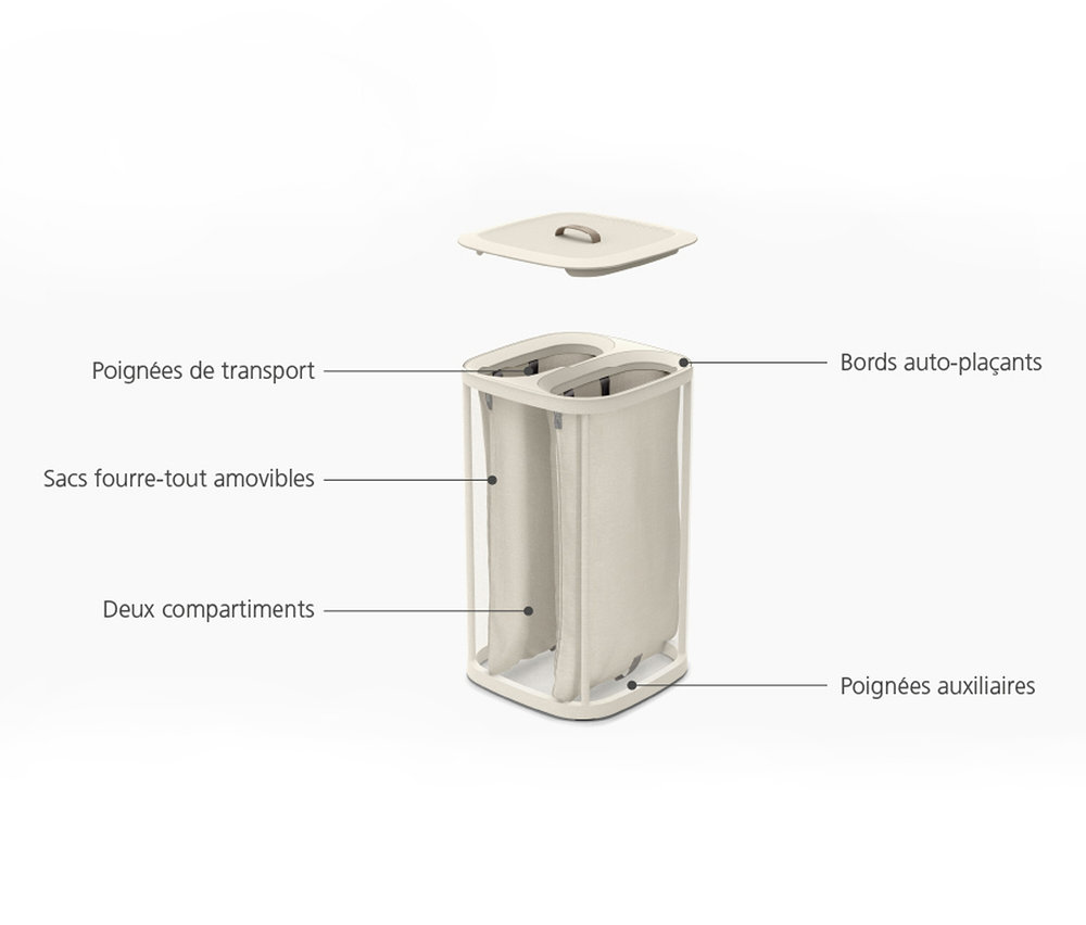 Joseph Joseph »Tota«, 60 l Wäschekorb mit Deckel und zwei Fächern.