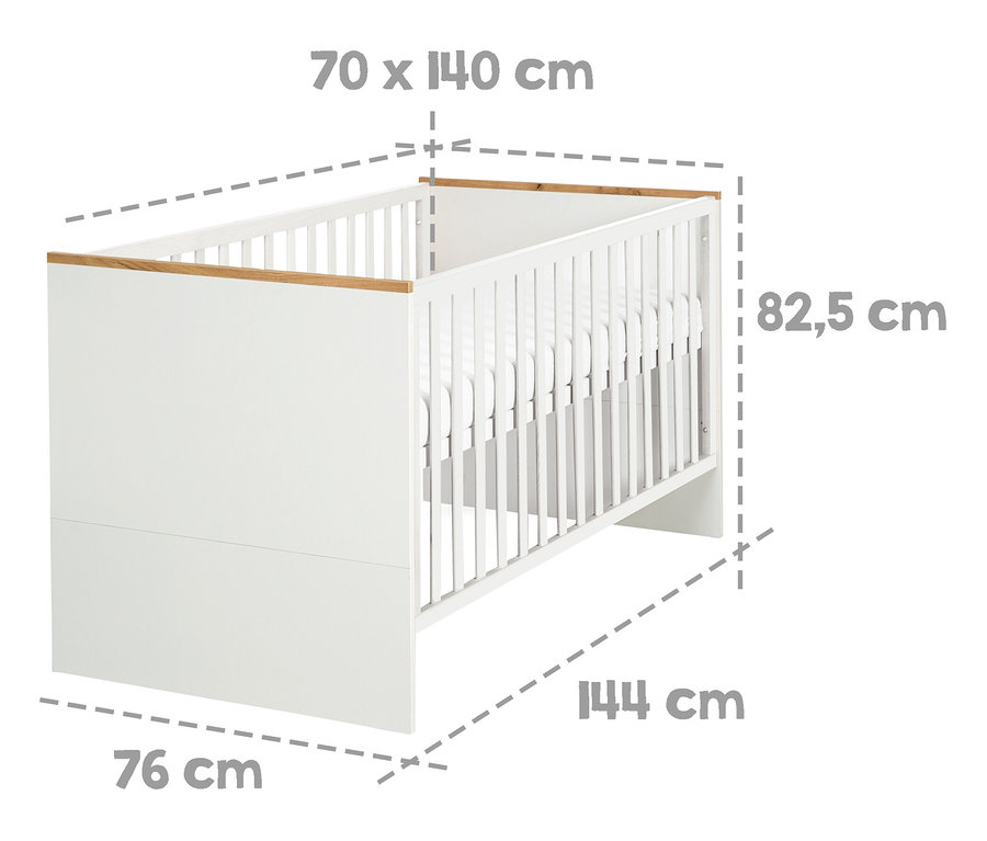 Roba »Finn« Kinderbett mit Größenangaben.