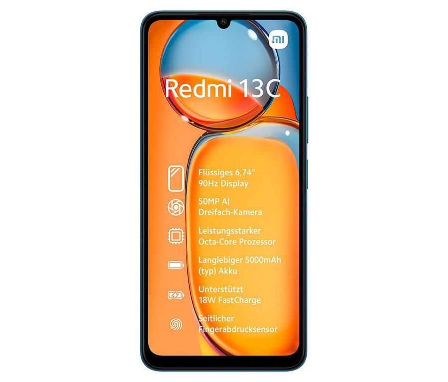 Blaues Xiaomi Redmi 13C 128 GB Smartphone.