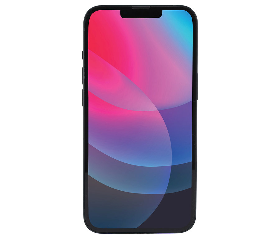 Frontansicht eines mitternachtsfarbenen Apple iPhone 13 mit farbigem Display.