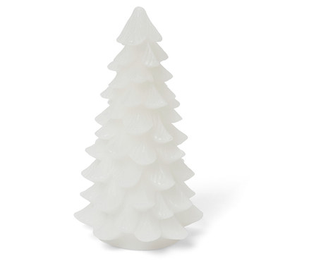 Eine weiße, dekorative Weihnachtsbaumkerze.