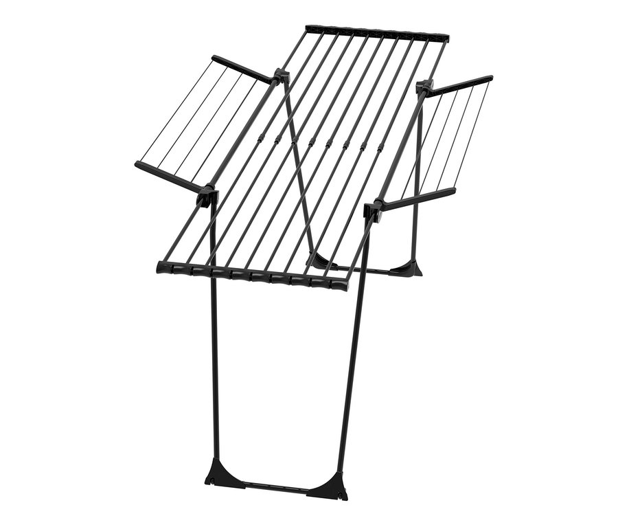 Schwarzer Teleskop-Wäscheständer »Ultra« vor weißem Hintergrund.
