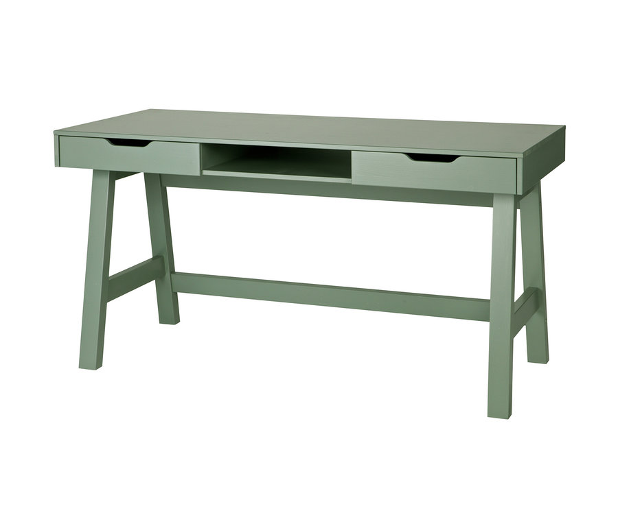 Grüner Woood Schreibtisch »Nikki« mit zwei Schubladen und offenem Fach.