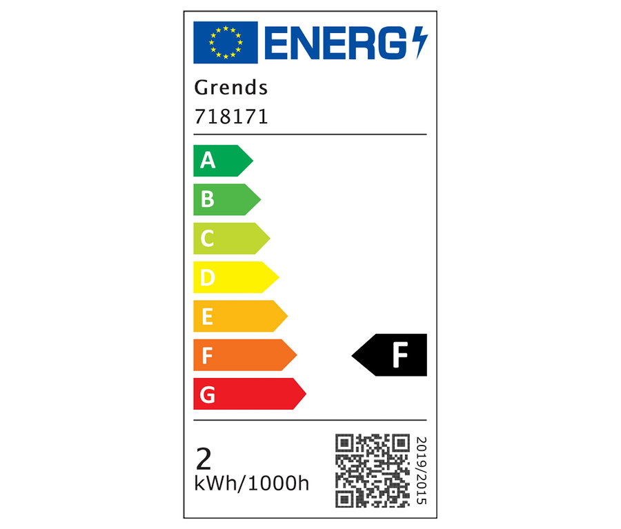 Energielabel Grends 718171, Klasse F, Verbrauch 2 kWh/1000h.