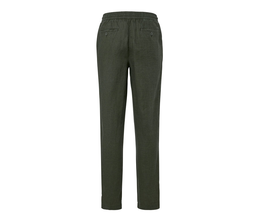 Khakifarbene Leinen-Chino von hinten.
