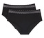 Zwei schwarze Damenslips mit Spitze am Bund.