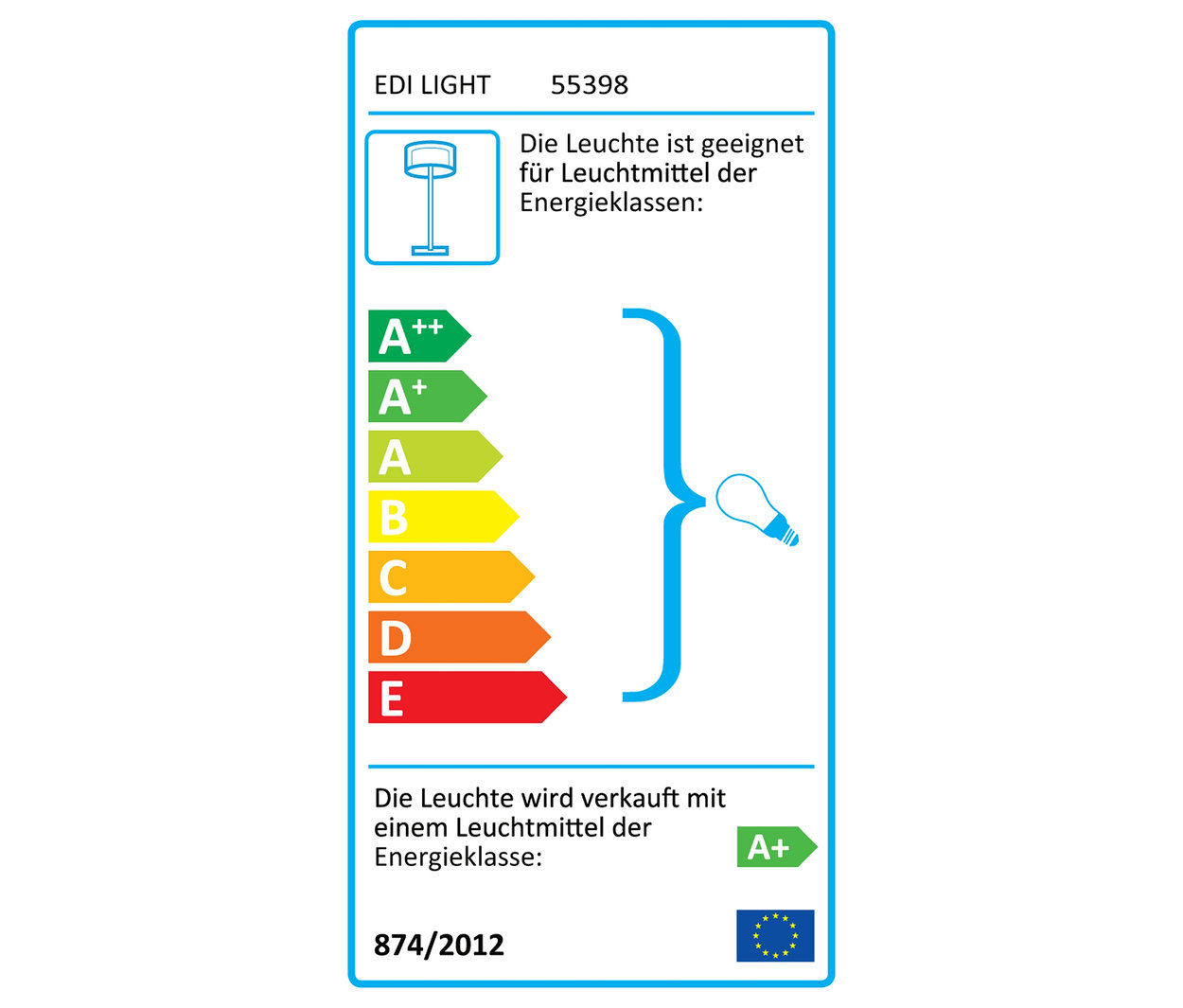 Energieetikett für EDI LIGHT 55398 Leuchte mit den Klassen A++ bis E.