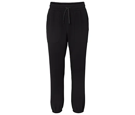 Schwarze Jogginghose mit Kordelzug in der Taille und Taschen.