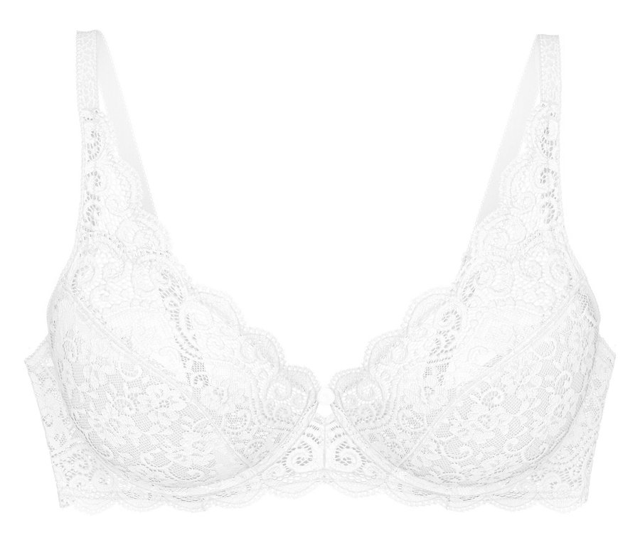 Weißer Triumph Amourette W BH aus Spitze mit gewelltem Rand.