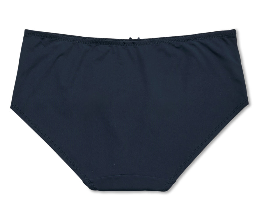 Dunkelblaue Damen Slips liegen auf einem weißen Hintergrund.