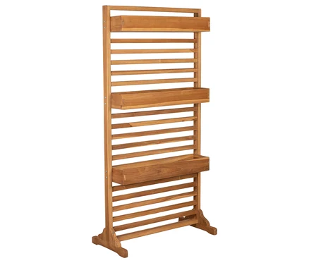 deVries Sichtschutz aus Holz mit drei Pflanzkästen.