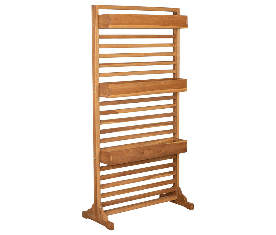 deVries Sichtschutz aus Holz mit drei Pflanzkästen.