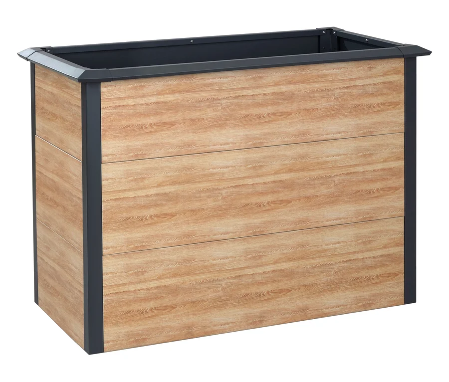 Hochbeet Schneckenschutz mit Frühbeetaufsatz in Holzoptik.
