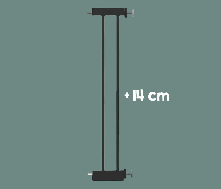 Schwarze Schutzgitterverlängerung mit der Aufschrift „+ 14 cm“.