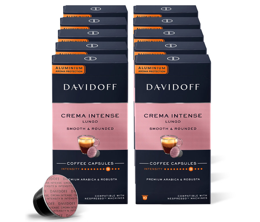 Stapel von DAVIDOFF CAFÉ Crema Intense Kapselpackungen.