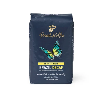 Eine Packung Privat Kaffee Brazil Decaf - 500 g Ganze Bohne.
