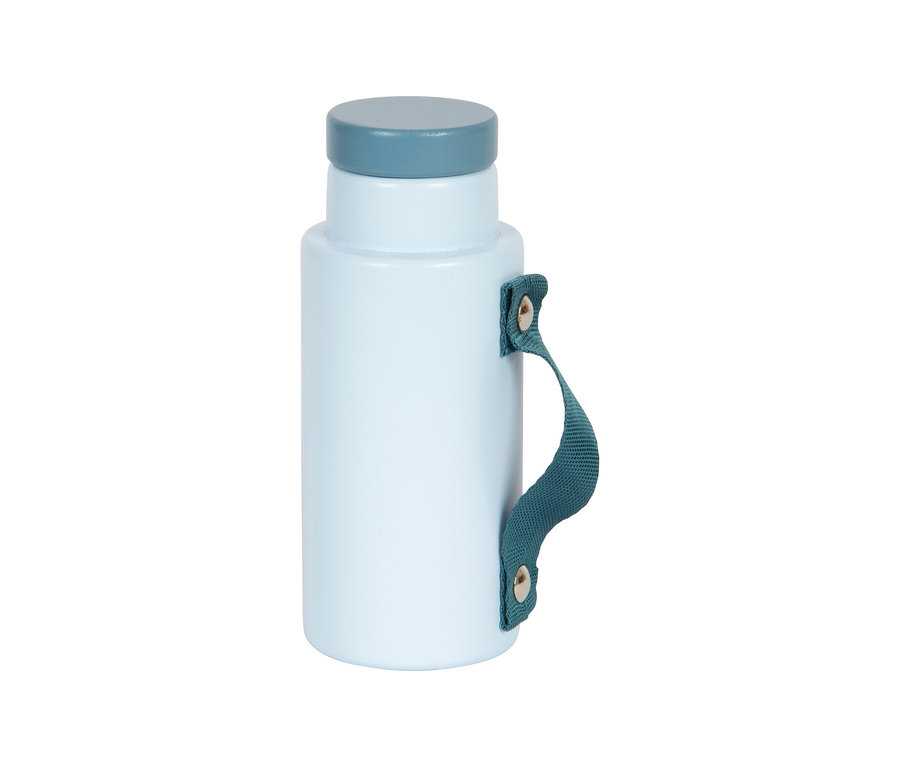 Blaue Flasche mit Henkel.