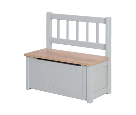 Graue roba Kindertruhenbank Woody mit Holzsitz und Rückenlehne.