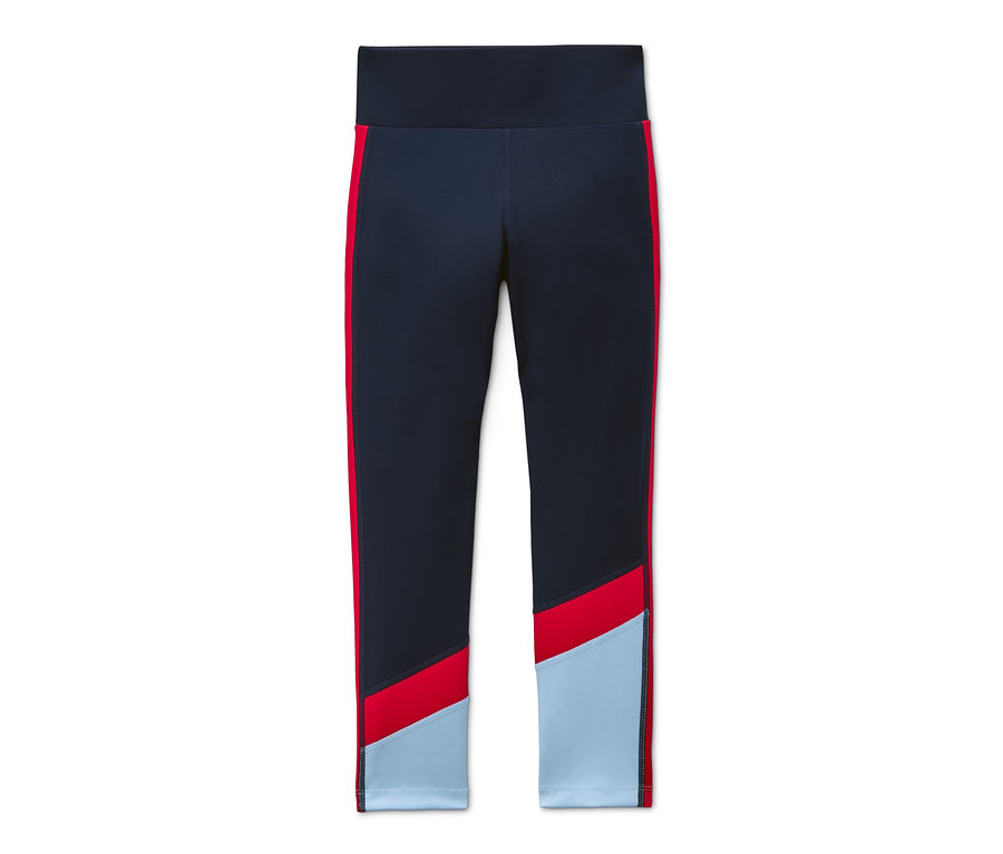 Detail einer Highwaist-Sporttight mit recyceltem Polyester, Colorblocking.