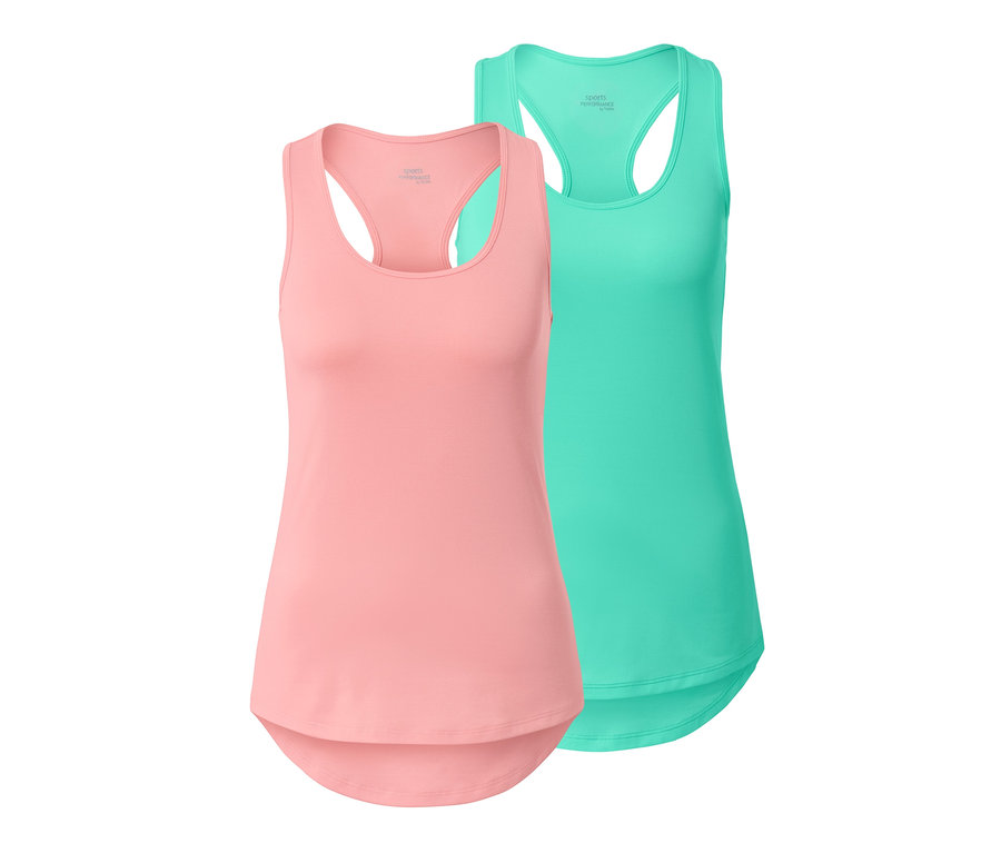 Zwei Funktionstops, einer in Lachsrosa, der andere in Mintgrün.