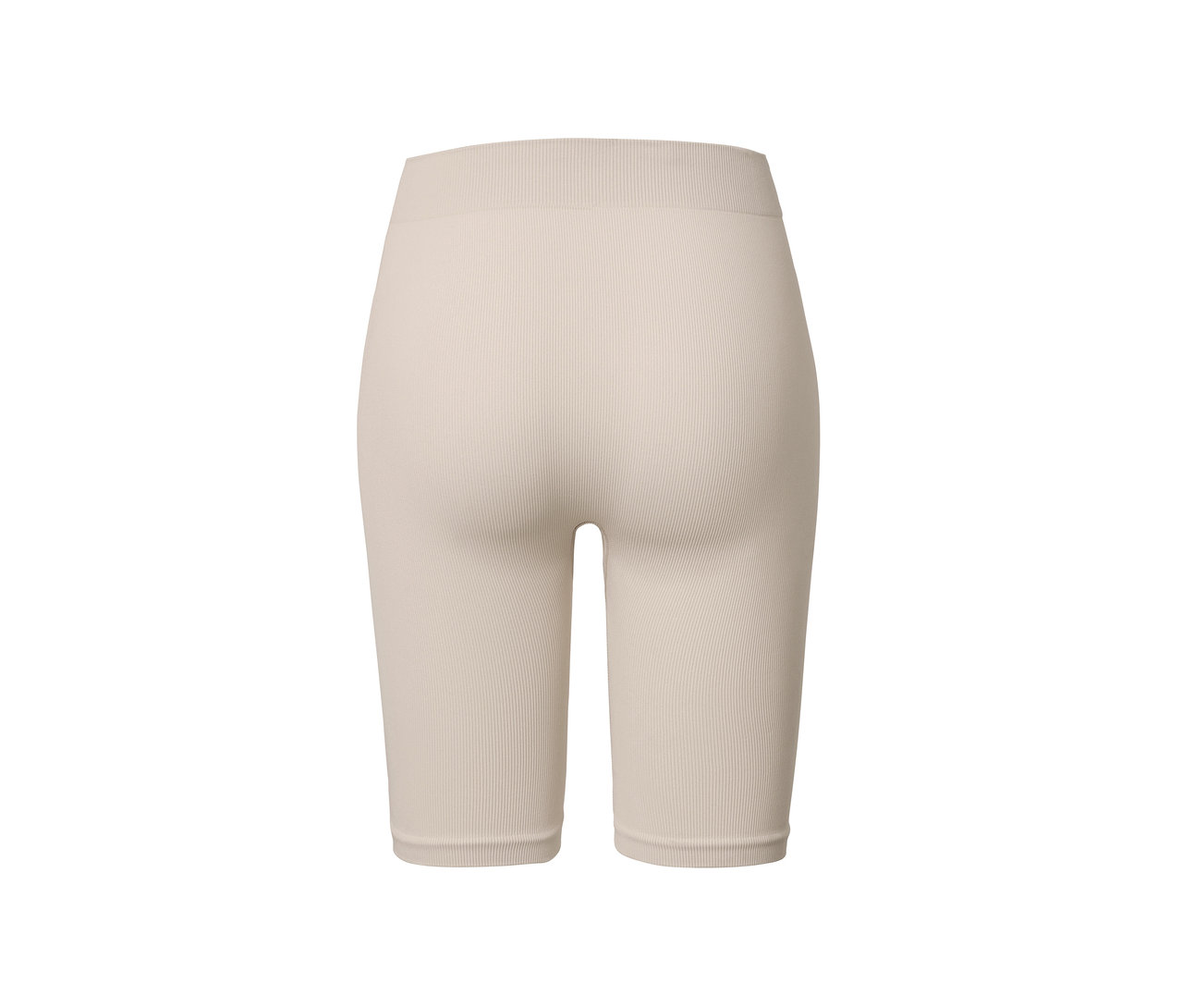 Detailansicht der Rückseite von beigen Seamless-Shorts.