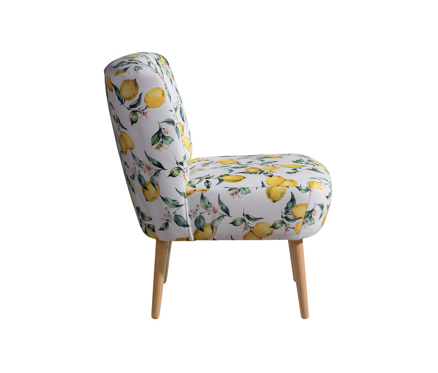 Seitenansicht des Cocktailsessels »Fiona« mit Zitronenprint.