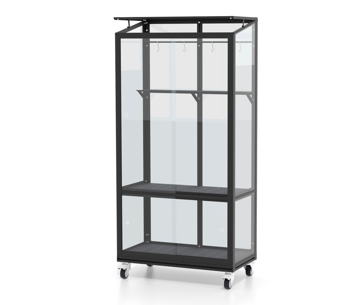 Vitavia Balkongewächshaus mit Rollfundament - 81x43x168cm - schwarz - Aluminium / Stahl / Glas