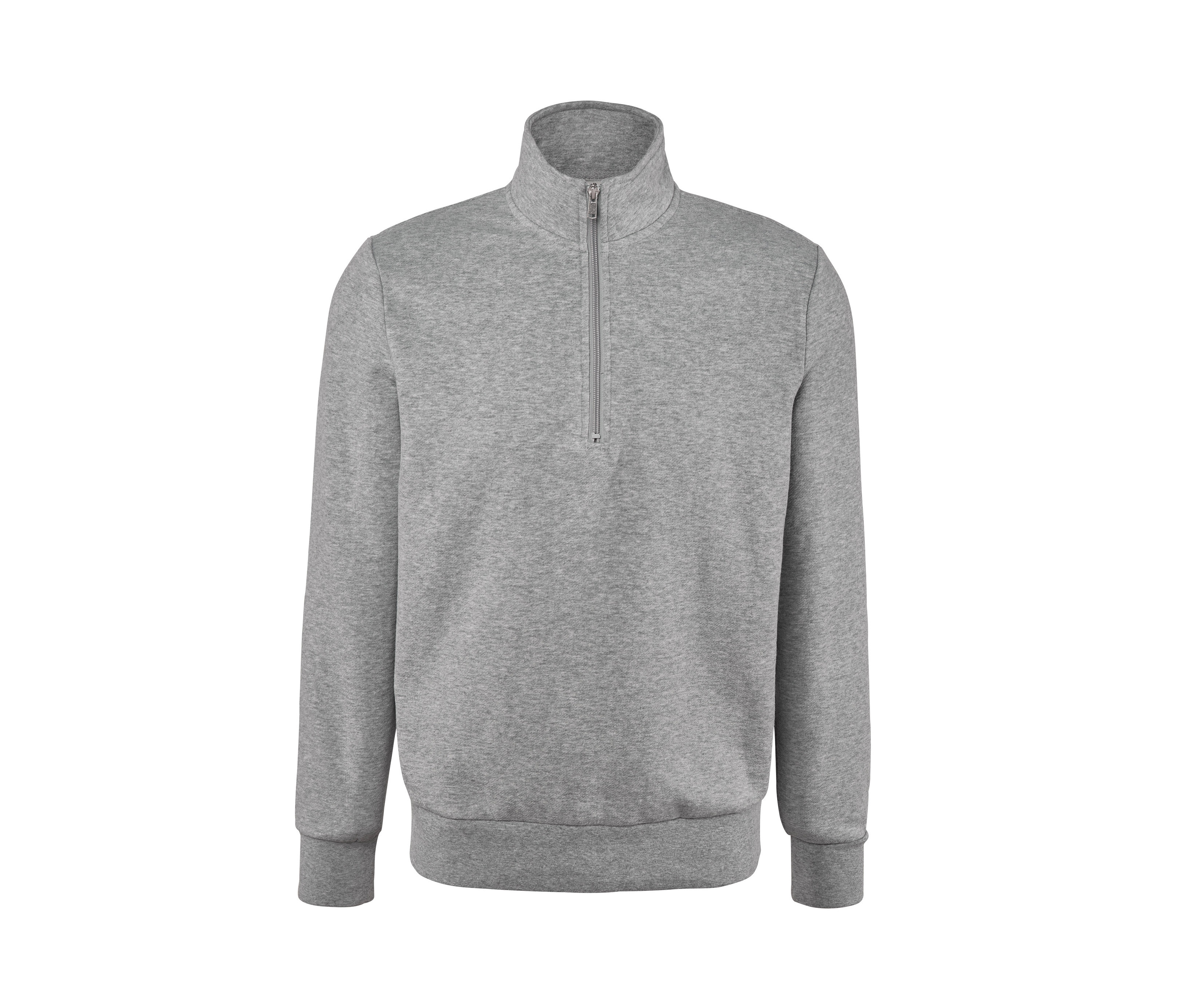 Grauer Sweat-Troyer mit kurzem Reißverschluss.