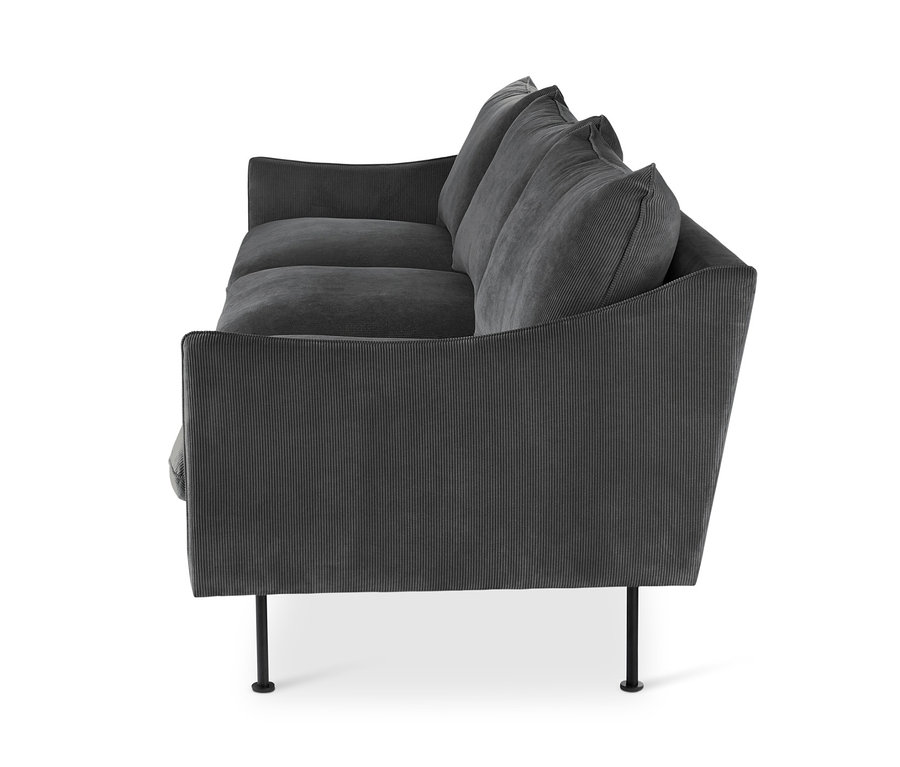Ein anthrazitfarbenes Design-Sofa, 3-Sitzer – von SCAPA, von der Seite.