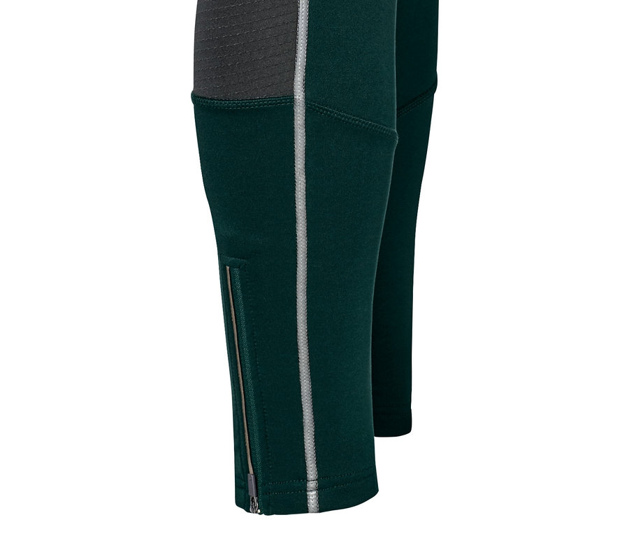 Detail einer Thermo-Tight, die einen grauen oberen Teil und einen silbernen Streifen entlang des Beins hat.