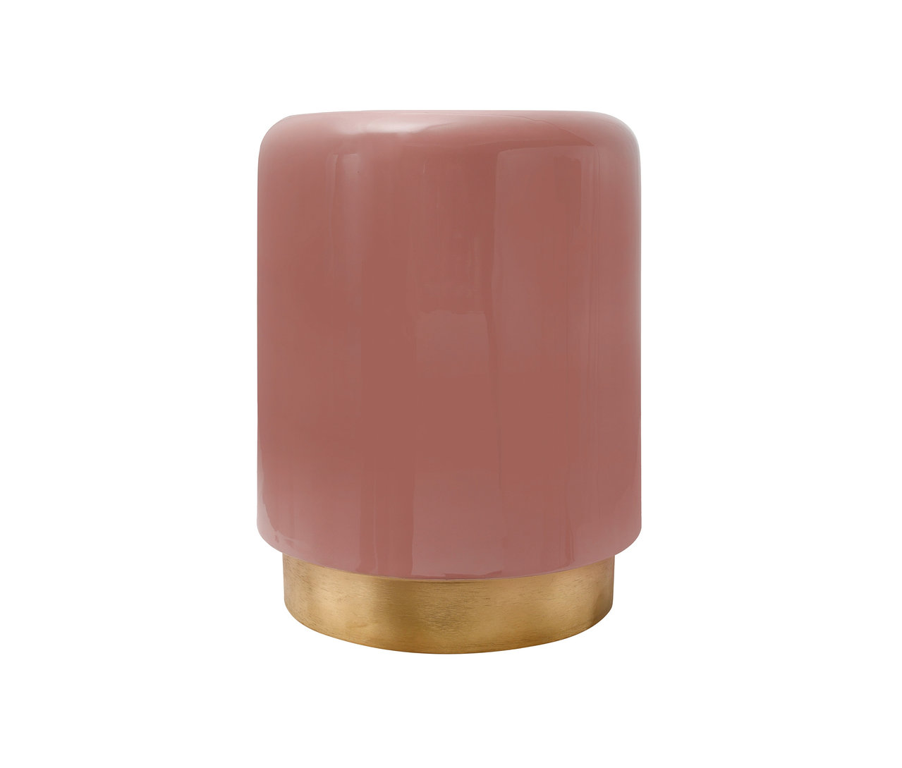 Ein rosafarbener Beistelltisch mit Messingfuß. Der Beistelltisch »Art Deco 375« ist rosé.