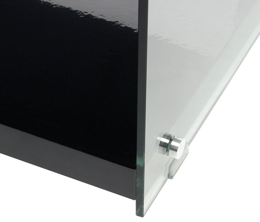 Detailansicht der Ecke eines schwarzen Kayoom TV-Tisches »Elementary 125«.