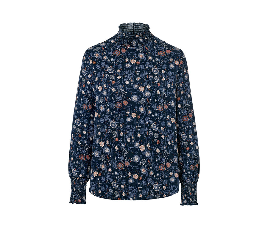 Florales Blusenshirt mit Stehkragen.