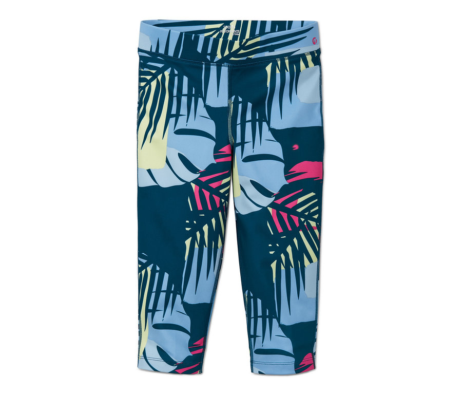 Kinder-3/4-Sporttight mit recyceltem Material mit Palmenblatt-Muster.
