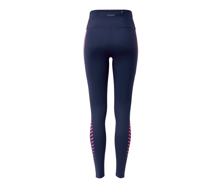 Dunkelblaue Sporttight mit pinken Streifen.
