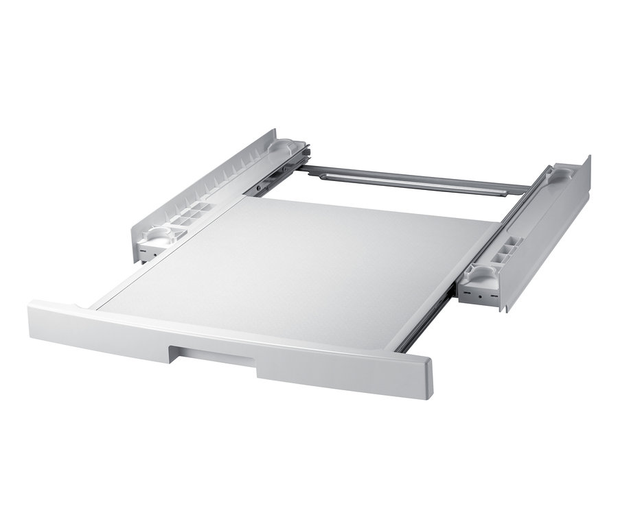 Weißer Sockel für einen Wäschetrockner, passend zum Samsung-Wärmepumpentrockner »DV91TA040AE/EG«.