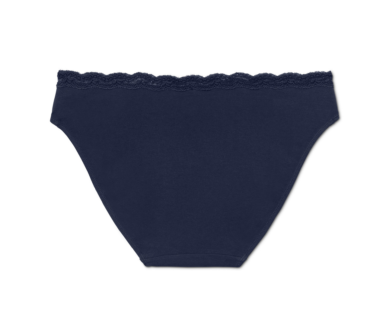 Nahaufnahme von blauen Slips mit Spitze.