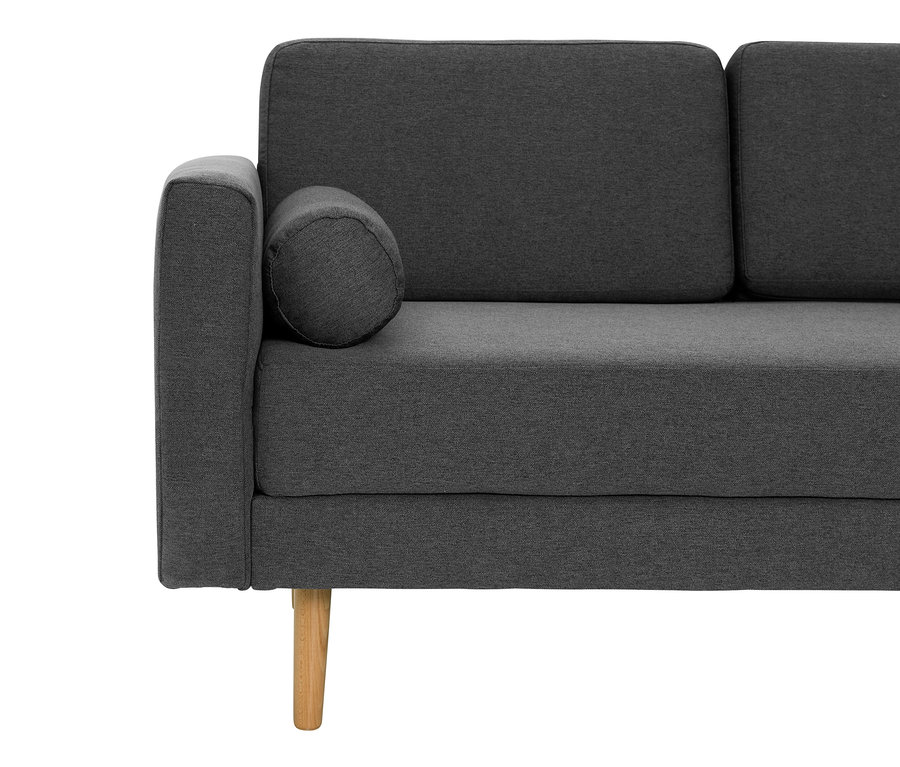 Detailansicht einer anthrazitfarbenen Récamiere »Ivo« mit verstellbarer Armlehne, links.