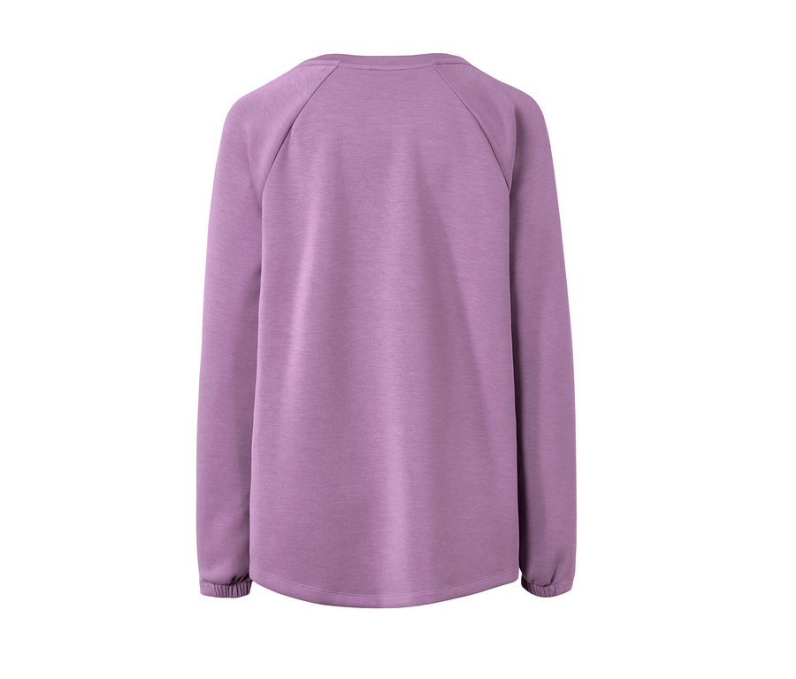 Rückansicht eines lila Sweatshirts.