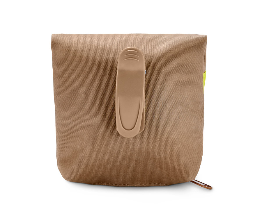 Beige Hunde-Gassitasche mit Clip.