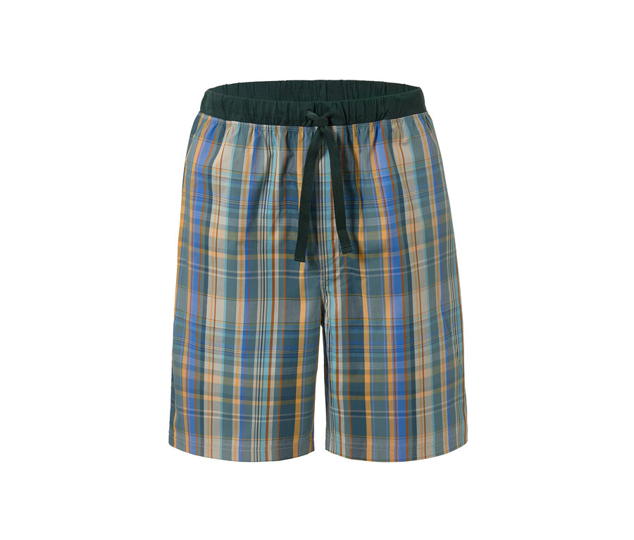 Karierte Shorty-Pyjama mit dunkelgrünem Kordelzug.