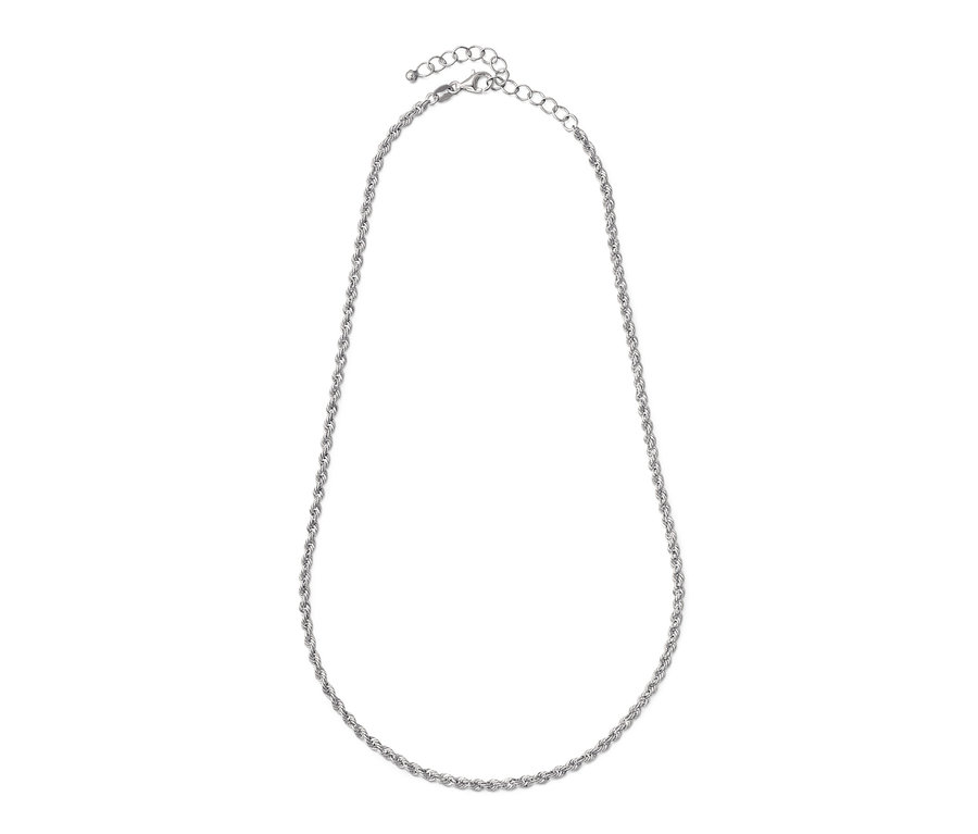 Nahaufnahme einer Kordel Kette aus 925er Silber, rhodiniert.