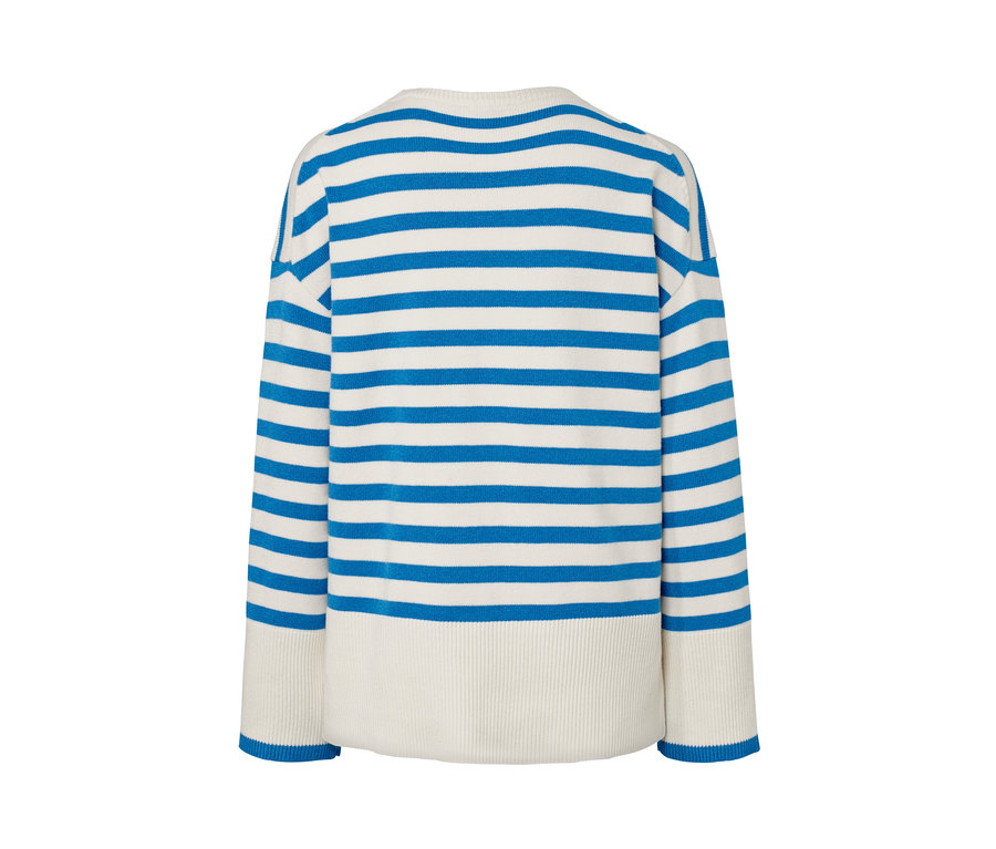 Rückansicht eines gestreiften Strickpullovers.