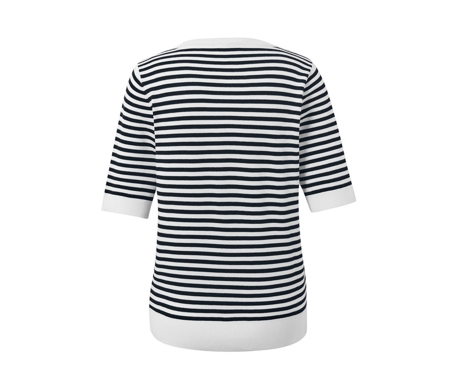 Gestreifter Feinstrickpullover mit kurzen Ärmeln.