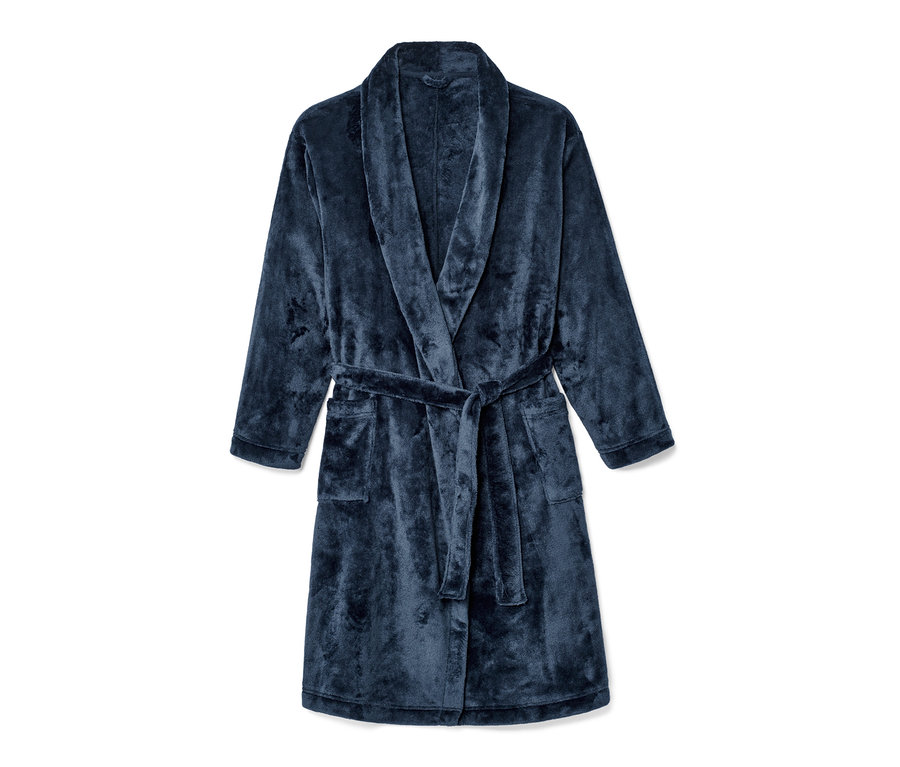 Blauer Morgenmantel mit Gürtel.