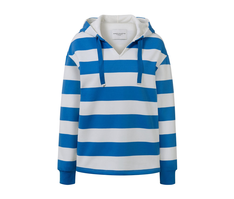 Gestreifter Hoodie in Blau und Weiß.