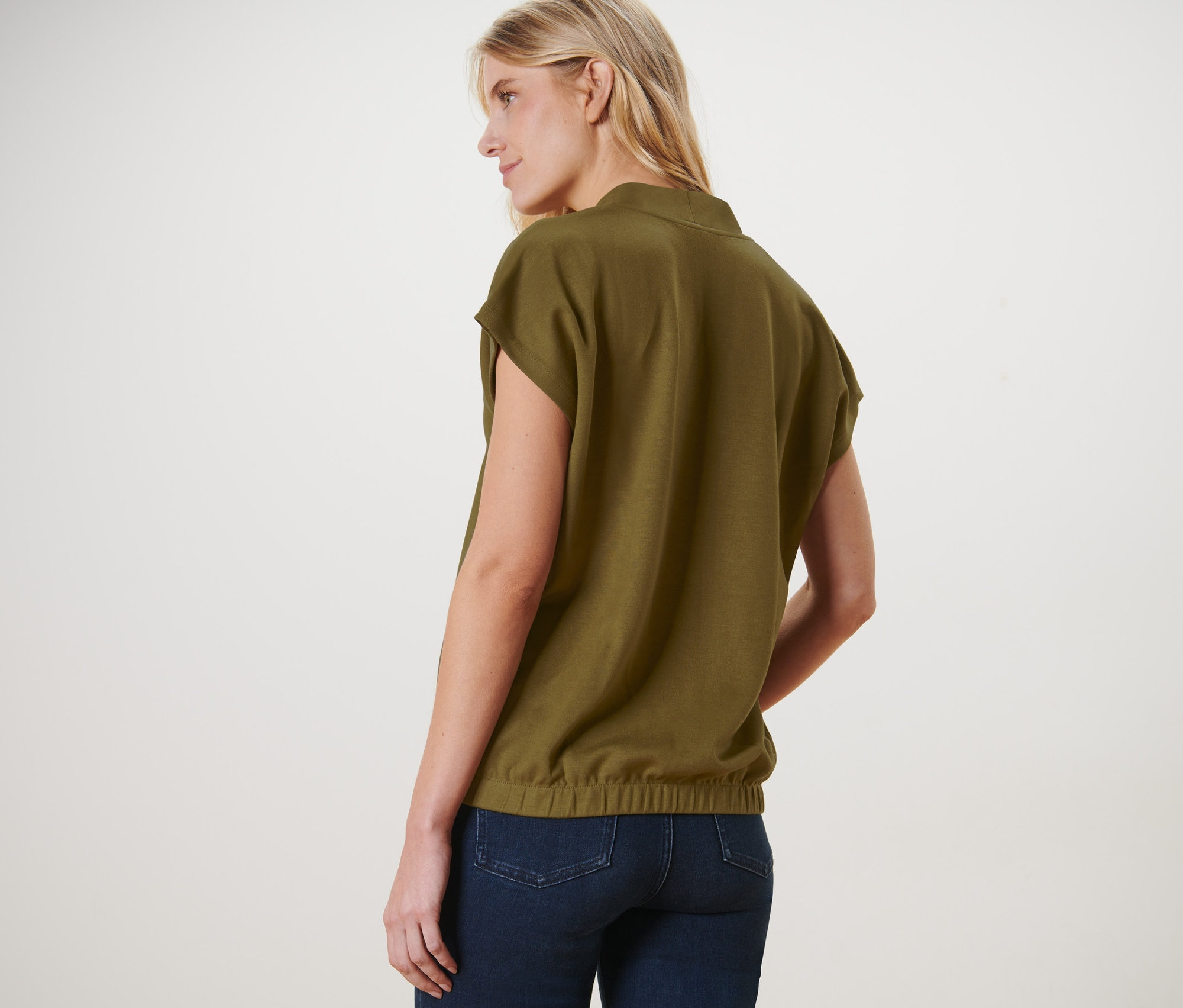 Thumbnail - Tchibo - Blusenshirt mit V-Ausschnitt - Damen - Gr. M - olivgrün